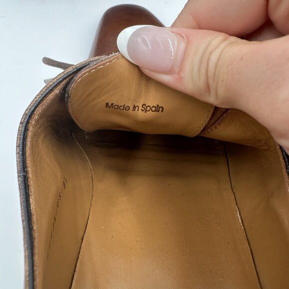 Magnanni Cognac Brown Leather Dress Shoes Men’s Size 9.5 Oxford Brogues - Picture 5 of 10